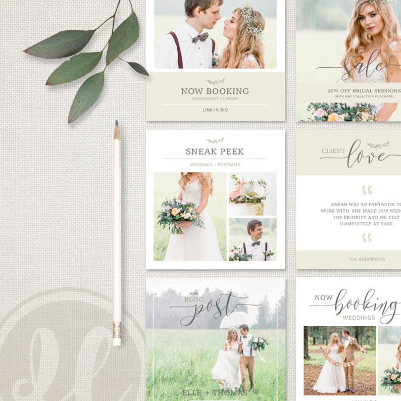 Wedding Photography Instagram Templates, Social Media Templates for Photographers, INSTANT DOWNLOAD, Photo Marketing Templates image 3