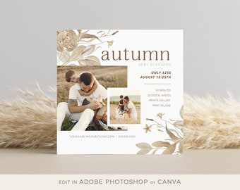 Autumn Mini Session Template for CANVA and PHOTOSHOP, Boho Fall Marketing Board for Photographers, Instant Download, Boho Fall Floral