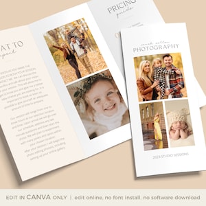 CANVA Photography Trifold Brochure Template, Photography Flyer, Family Photography Brochure Template, Studio Welcome Flyer