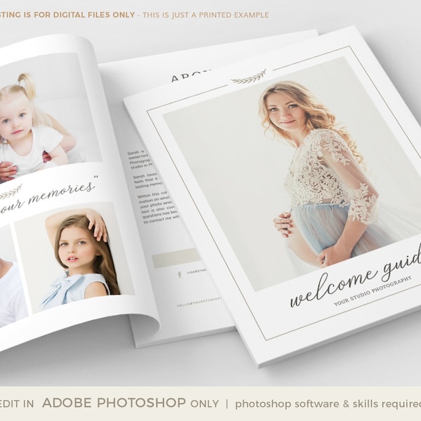 Photography Studio Magazine Template, Lifestyle Photographer Welcome Guide, Newborn, Maternity, INSTANT DOWNLOAD, 8 Pages