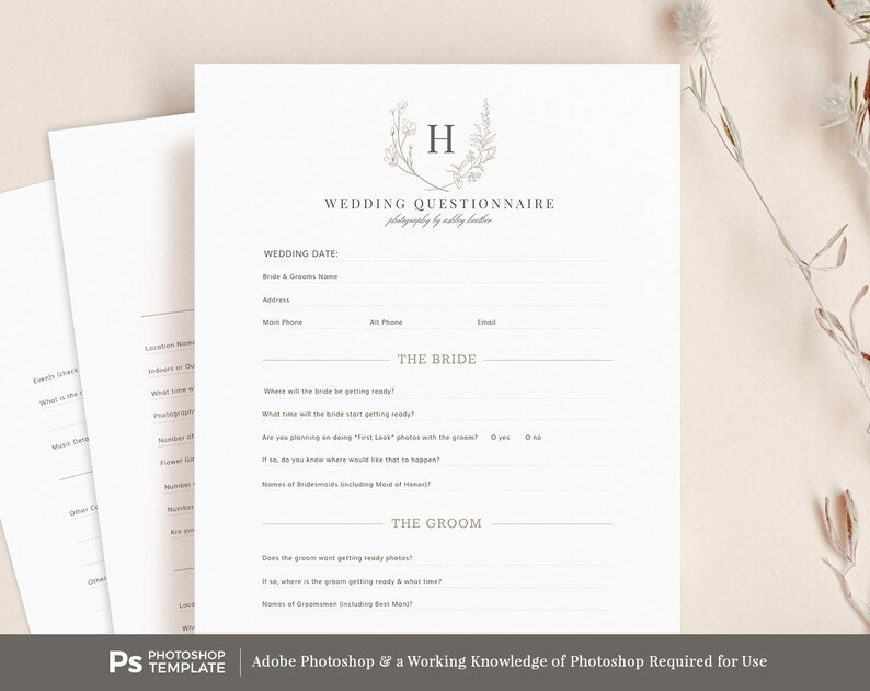 Wedding Photographer Questionnaire Template