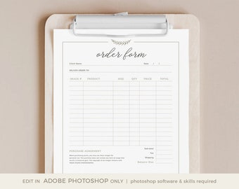 Photography Order Form Template, Photography Print Order Form, Photoshop Template for Photographers, INSTANT DOWNLOAD, Photography Forms