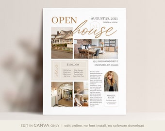 Open House Flyer CANVA Template, Realtor Open House Flyer Template, Real Estate Marketing, INSTANT DOWNLOAD