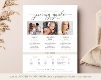 Price Guide List for Photographers, Photography Pricing Template, INSTANT DOWNLOAD, Pricing Guide, Photo Price List