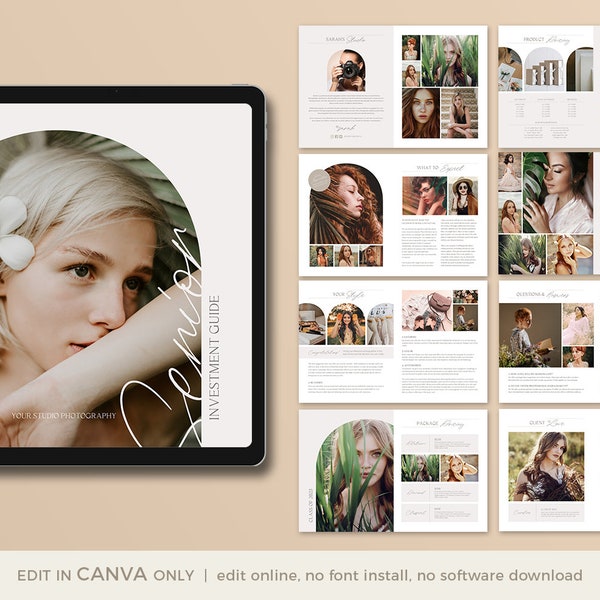 CANVA Senior Photography Style Guide, Canva Senior Magazine Template, Pre-written Senior Session Welcome Guide, Canva Price list Template