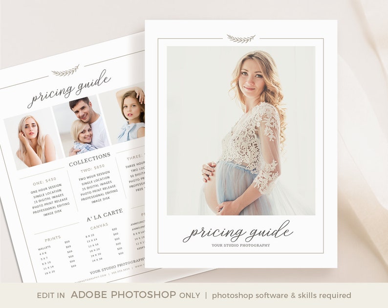 Photography Price List Template, INSTANT DOWNLOAD, Photographer Pricing Guide, Pricing Template image 1