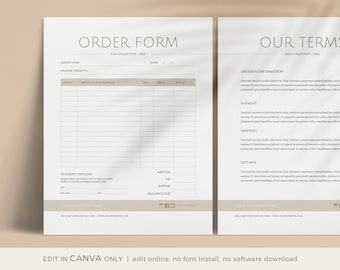 Order Form Template for CANVA, Terms Sheet, Wholesale Order Form Template, Sell Form, CANVA Template, Instant Download