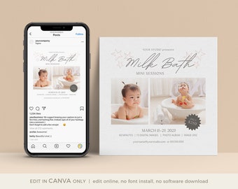 Milk Bath Mini Session Template: CANVA Marketing Board