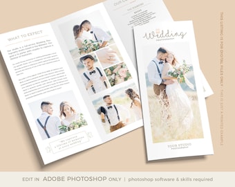 Wedding Photography Trifold Brochure Template, Client Welcome Guide (Photoshop Template)