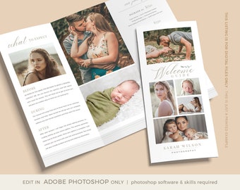 Photography Trifold Brochure , Trifold Pricing Guide, Welcome Guide Flyer, INSTANT DOWNLOAD, Photography Brochure Template