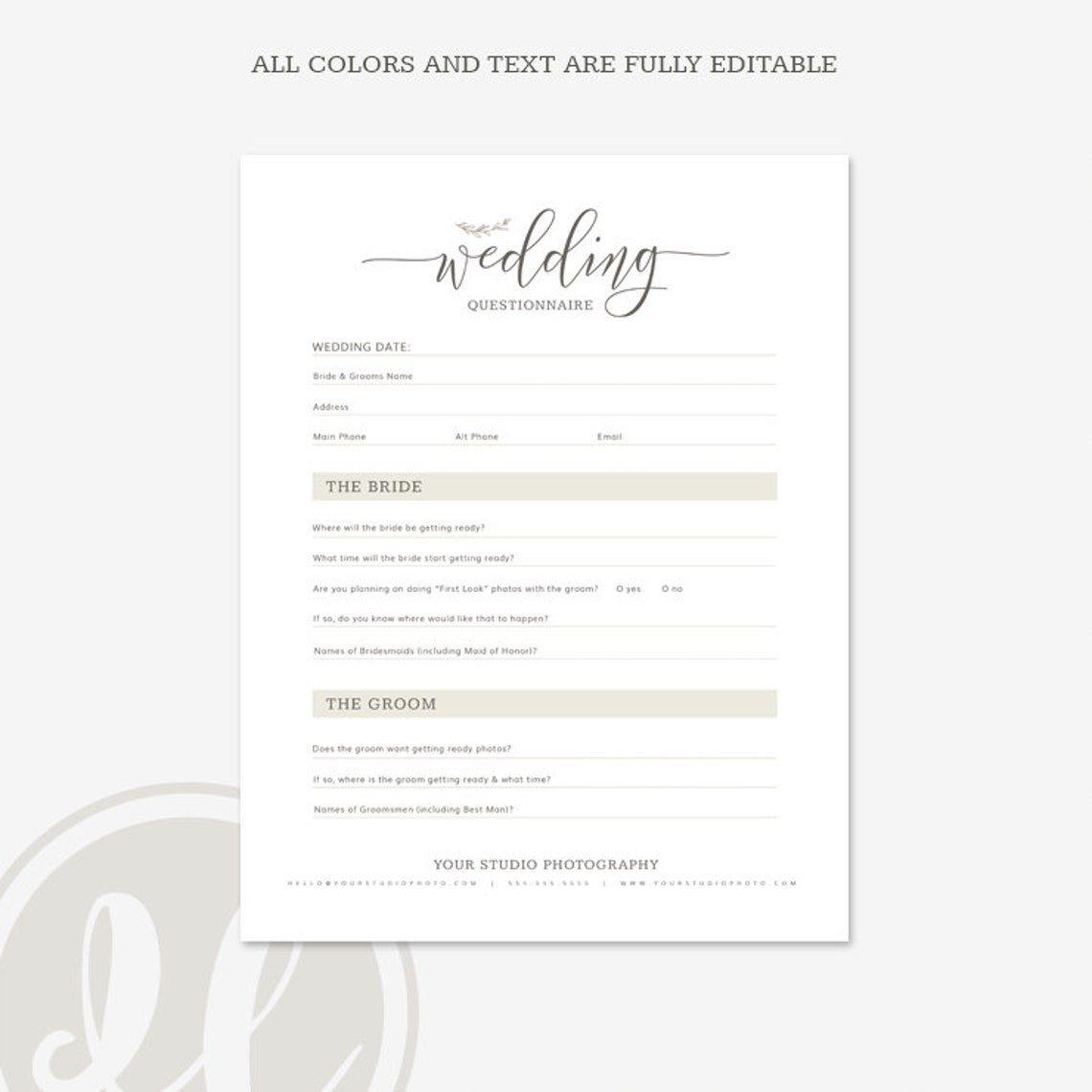 Wedding Photography Questionnaire Editable Wedding | Etsy