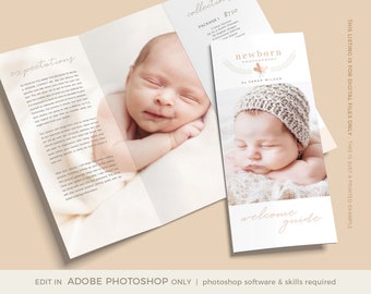 Newborn Photography Welcome Guide, Trifold Brochure Template (Photoshop, Instant Download)