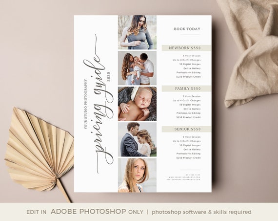Photography Pricing Guide Template: Photo Price List (Photoshop Template)
