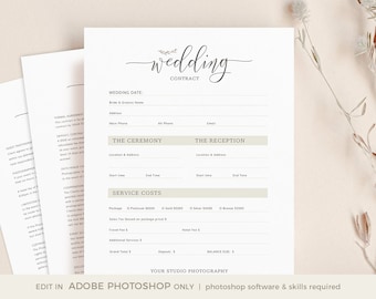 Wedding Photography Contract Template, Wedding Contract for Photographers, INSTANT DOWNLOAD