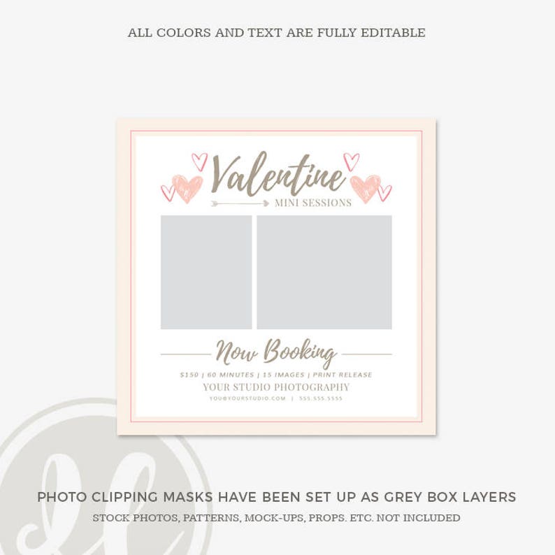 Valentine Mini Session Template Valentine Marketing Board, Valentines Day Mini Session Template, Photoshop Template for Photographers image 2