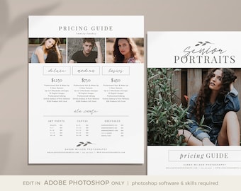 Senior Photography Pricing Template, Senior Pricing Guide, Senior Photographer Price Sheet, Price Guide List, Photo Price List