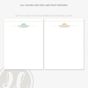May include: Two white stationery sheets with floral accents. The top of each sheet features a floral design in pastel colors, with the text "ALL COLORS AND TEXT ARE FULLY EDITABLE" and "EDIT THE COLORS OF TEXT & ELEMENTS VIA INDIVIDUAL LAYERS".