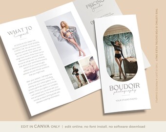 Brochure a tre ante CANVA Boudoir, Brochure Boudoir per CANVA, Brochure fotografica Boudoir, Marketing Boudoir, Modello prezzi Boudoir