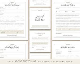 Photography Form Template Set - Photography Form Set, Photography Contract, Booking Form, Print Release, Photography Invoice, Model Release