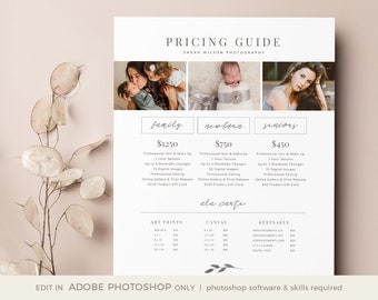 Price Guide List for Photographers, Photography Pricing Template, INSTANT DOWNLOAD, Pricing Guide, Photo Price List