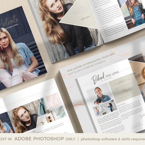 Senior Magazine Template, Senior Photography Magazine Template, Senior Photographer, Welcome Guide, INSTANT DOWNLOAD, Photoshop Template