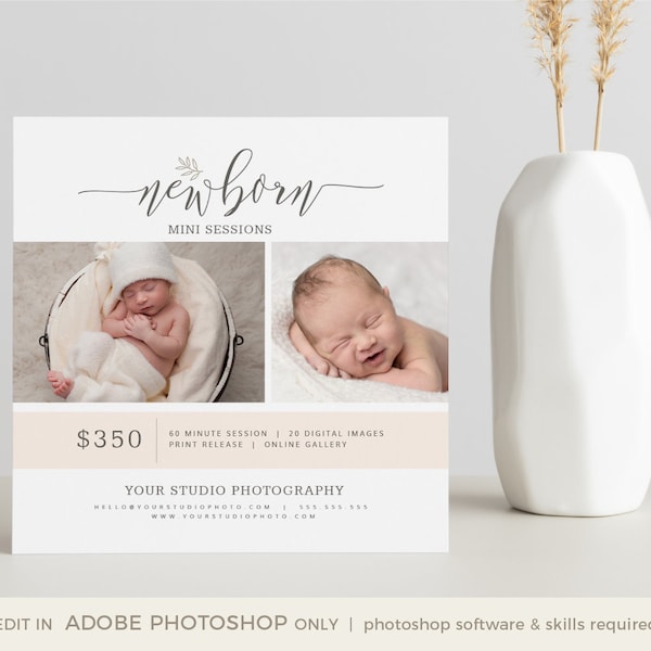 Newborn Mini Session Template, Newborn Marketing Board, INSTANT DOWNLOAD, Newborn Photography Business