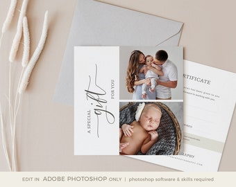 Photography Gift Certificate Template, Photography Gift Certificate, Photography Gift Card Template, INSTANT DOWNLOAD, Photoshop Template