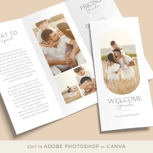 Photography Trifold Brochure Template for CANVA and PHOTOSHOP, Photography Flyer, Photography Brochure Template, Studio Welcome Flyer