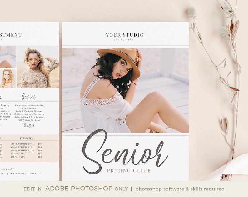 Senior Photography Pricing Guide, Senior Photography Pricing Template, Senior Photographer Price Sheet, Price Guide List, Photo Price List image 1