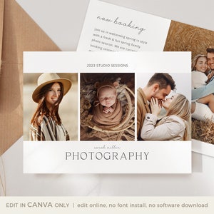 Modèle de marketing de photographie pour CANVA, carte promotionnelle de photographie de famille, modèle de marketing CANVA, dépliant marketing de photographie de mariage