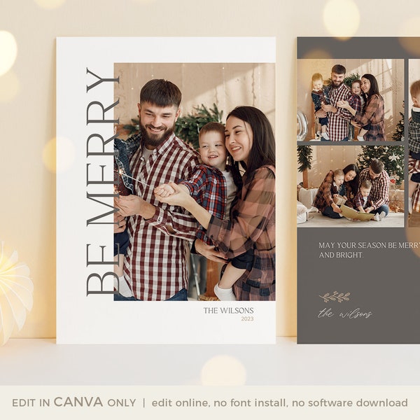 CANVA Merry Christmas Card Template, 5x7 Printable Photography Holiday card template, Canva template for Photographers, INSTANT DOWNLOAD