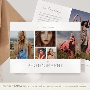 Senior Fotografie Marketing Flyer, Boho Senior Fotografie Marketing Sjabloon voor CANVA, Fotografie Promo Card, CANVA Sjabloon