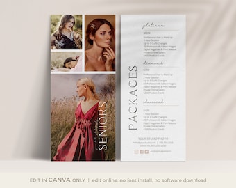 Senior Photography Price List Template, Modern Rack Card (CANVA)
