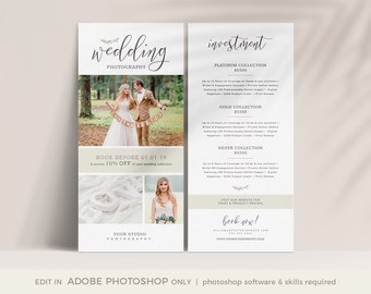 Rack Card Template for Photographers, Wedding Photography Pricing Guide Template, Wedding Photographer Pricing Guide, 4x8 Rack Card Design