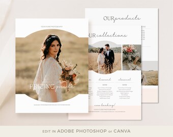 Boho Wedding Pricing Guide CANVA and PHOTOSHOP Template, Wedding Pricing Sheet, Instant Download, Wedding Pricing Template for Photographers