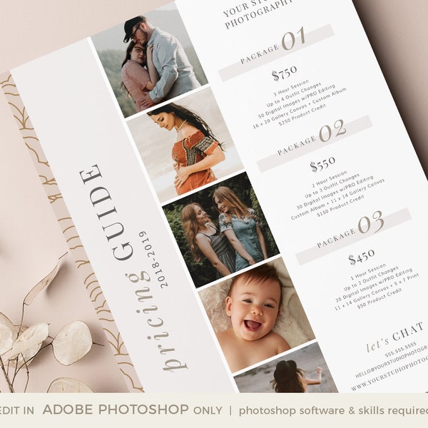Photography Pricing Template, Price Guide List for Photographers, Photography Pricing Guide, Photo Price List