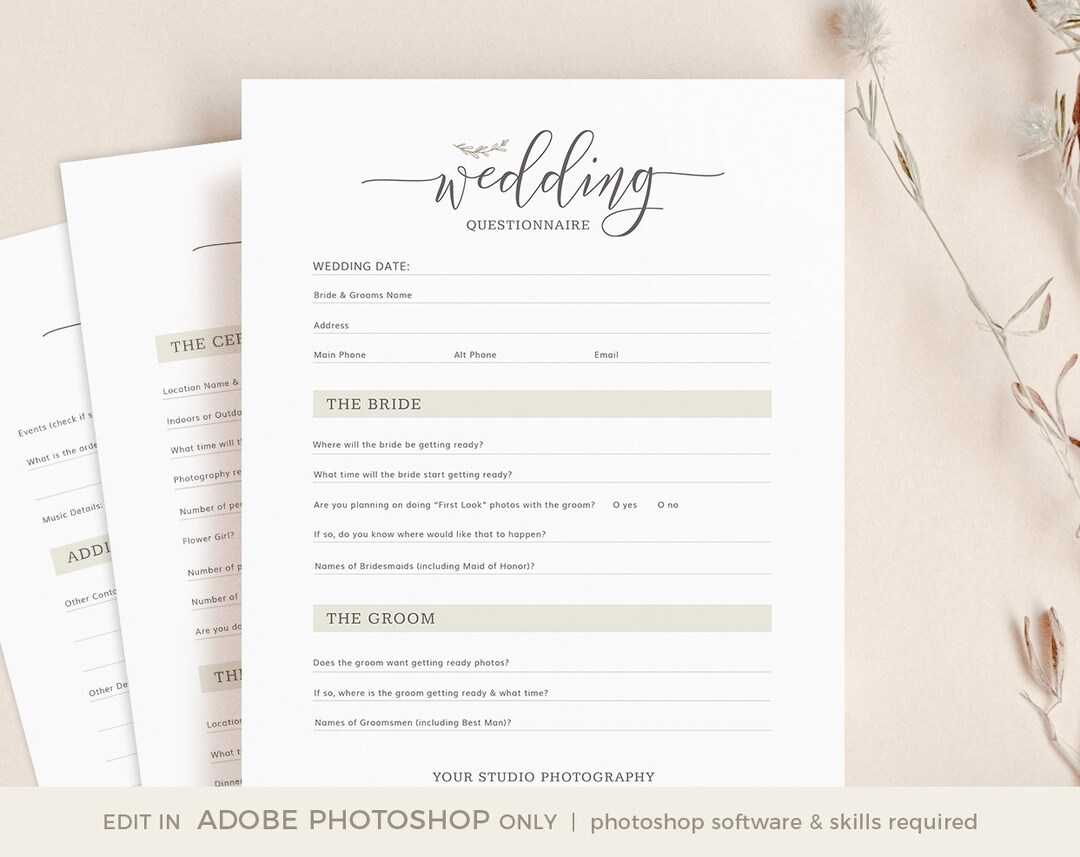 Wedding Photography Questionnaire Editable Wedding - Etsy