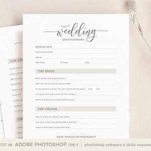 Wedding Photography Questionnaire, Editable Wedding Questionnaire ...