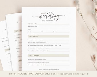 Wedding Photography Questionnaire, Editable Wedding Questionnaire, Wedding Client Checklist, INSTANT DOWNLOAD, Photographer Business Form