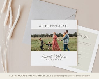 Certificat-cadeau de photographie, TÉLÉCHARGEMENT INSTANTANÉ, modèle de carte-cadeau pour les photographes