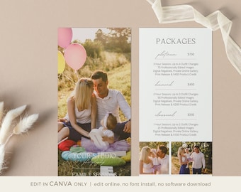 Photography Price List Rack Card Template, 4x9 Canva Design