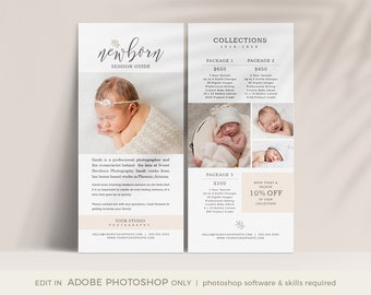 Newborn Photography Pricing Rack Card Template, Photographer Marketing (Photoshop Template)