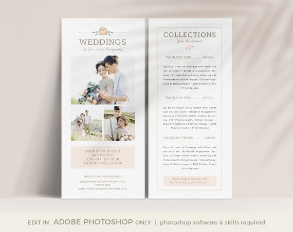 Wedding Photography Pricing Guide Template, Rack Card Design (Photoshop Template)