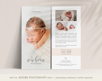 Newborn Photography Marketing Card Template, 4x8 Promo (Photoshop Template)