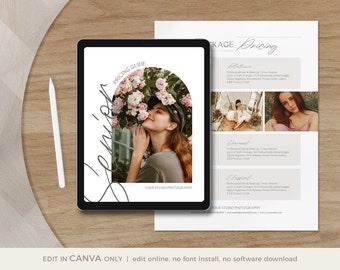 Boho Senior Photography Pricing Guide for CANVA, Senior Photography Pricing Template, Senior Photographer Price Sheet, Price Guide List