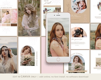 Senior Photography Instagram Template Bundles, Boho Instagram Story Post, Instagram Square Post, CANVA Template, for Photographers