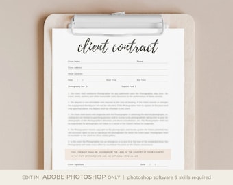 Photography Contract Template, Client Contract Form, Session Contract Form, INSTANT DOWNLOAD, Photoshop Template for Photographers