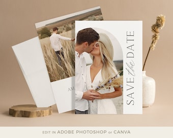 Editable Boho Save the Date Card Template: Canva & Photoshop (5x7)