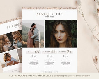 Price Guide List for Photographers, Photography Pricing Template, INSTANT DOWNLOAD, Pricing Guide, Photo Price List
