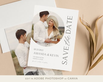 Boho Save the Date Template for CANVA and PHOTOSHOP, Editable Save the Date Card, Engagement Announcement Card